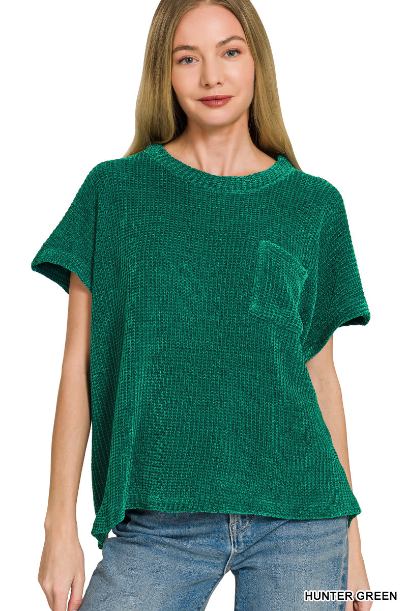 HW-2796Y Chenille SS Waffle Sweater