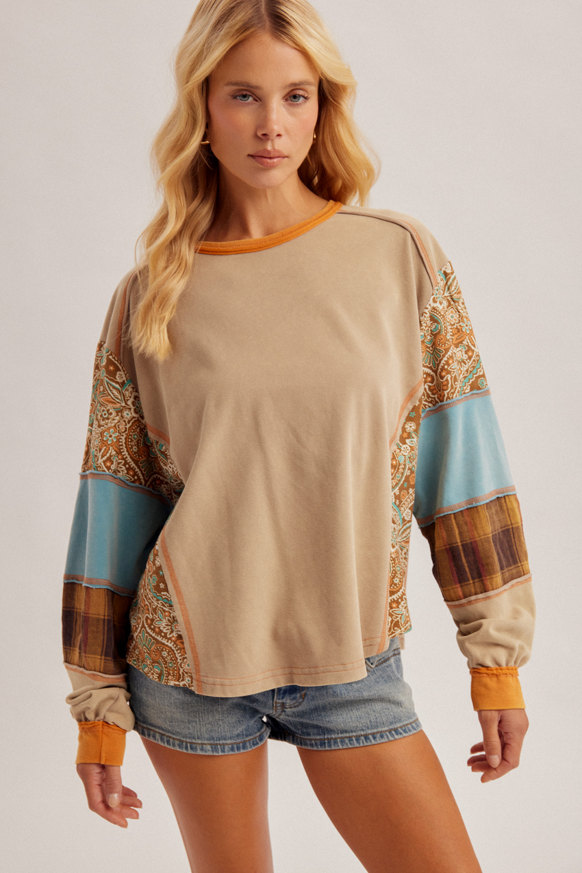 34657 Paisley Mixed Terry Top