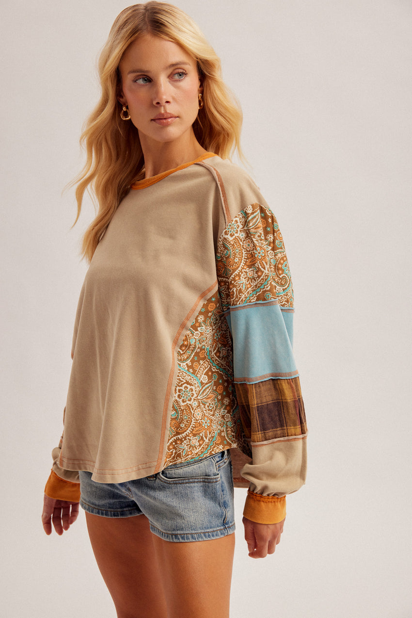 34657 Paisley Mixed Terry Top
