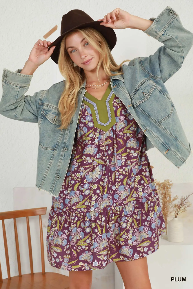 N7053 Floral Print Boho Dress