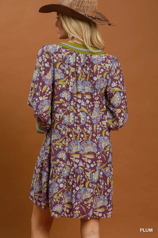 N7053 Floral Print Boho Dress