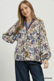 D1370 Floral Contrast LS Top