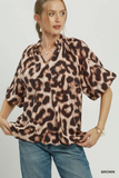 C6874 Animal Print Puff Sleeve Top