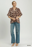 C6874 Animal Print Puff Sleeve Top