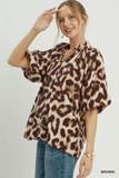 C6874 Animal Print Puff Sleeve Top