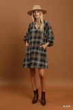 C6890 Plaid Leopard Balloon Sleeve Dress