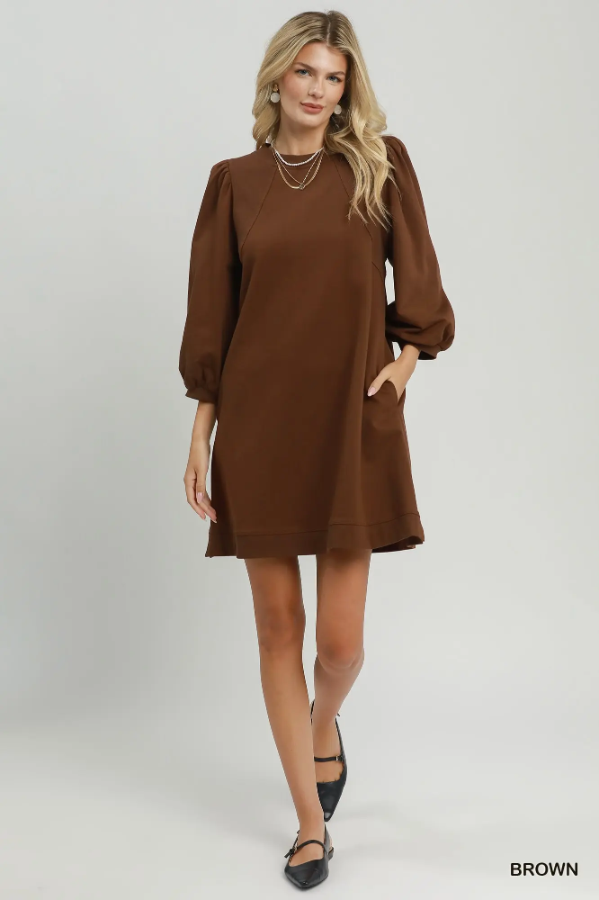 D1338 Brown French Terry Mini Dress