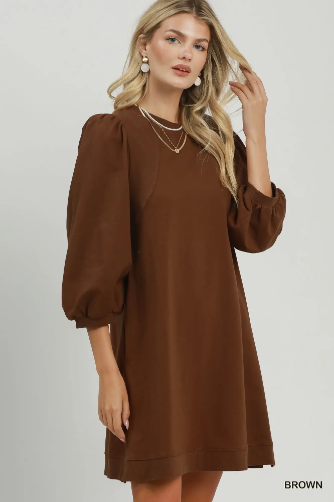 D1338 Brown French Terry Mini Dress