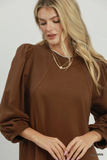 D1338 Brown French Terry Mini Dress