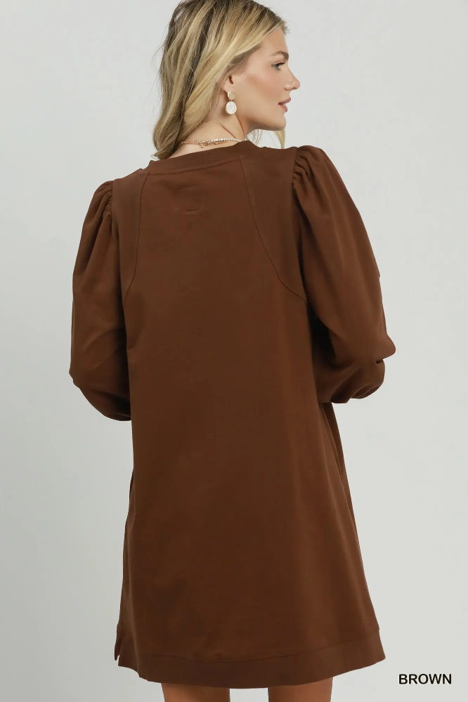 D1338 Brown French Terry Mini Dress
