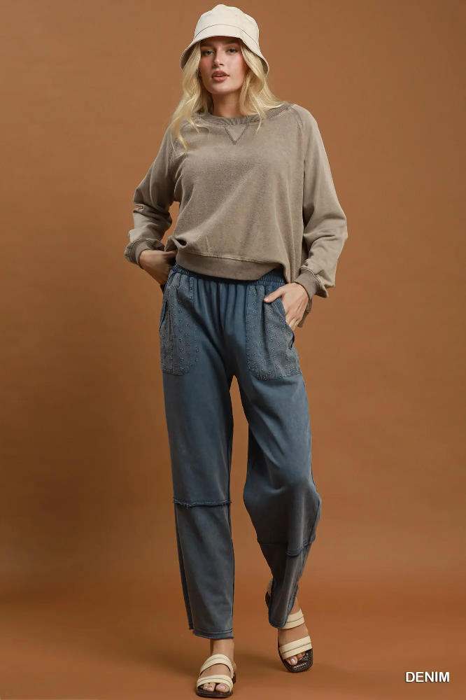 N7121 Denim Mineral Wash Wide Leg Pant