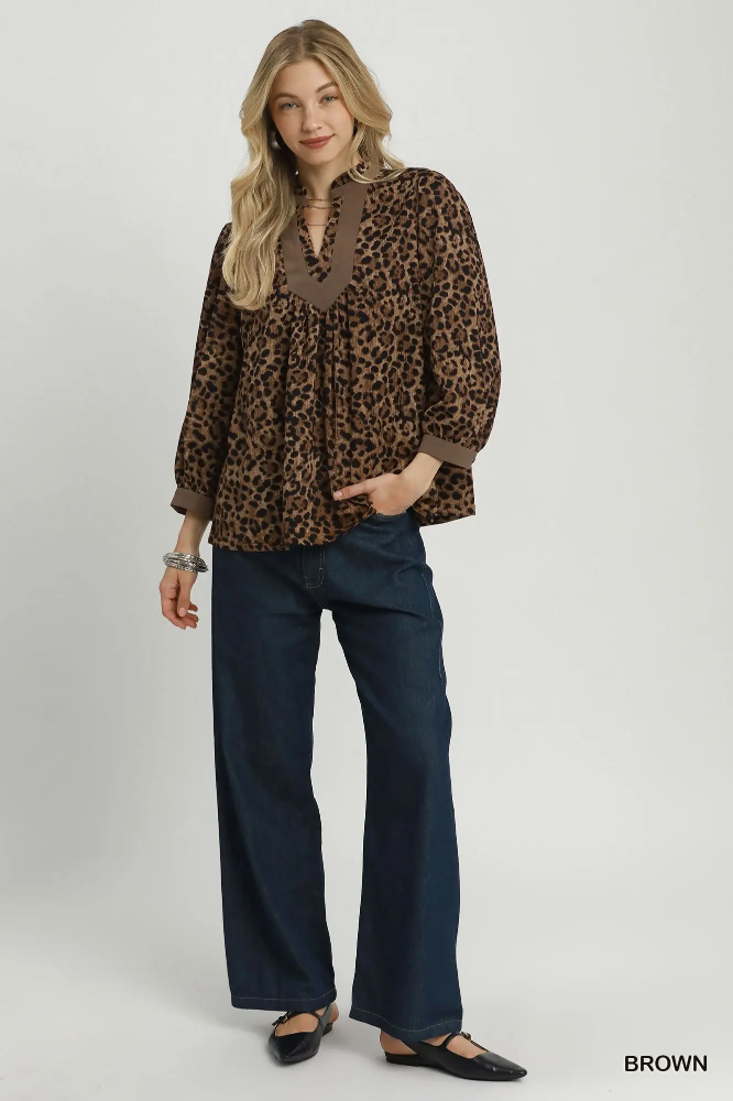 N7199 Leopard Print V-Neck Blouse