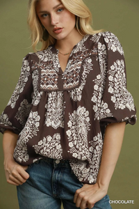 N7250 Boho Paisley Floral Blouse