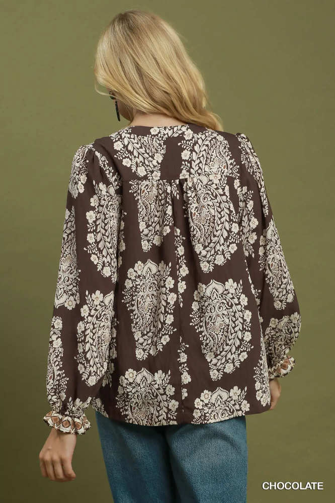 N7250 Boho Paisley Floral Blouse