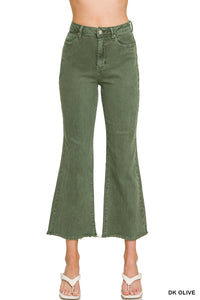 DMP-1874A Dk Olive Acid Wash Bootcut Pants