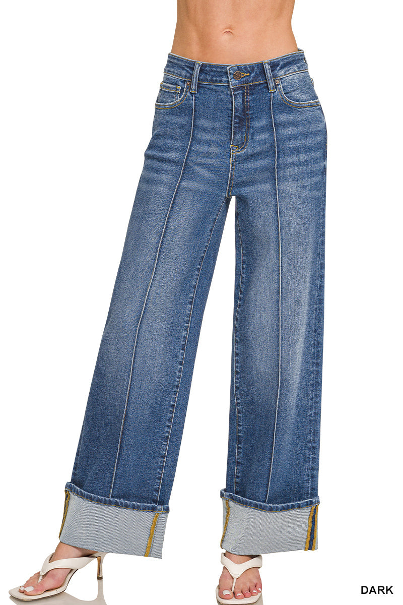 DYP9617DD Cuffed Wide Leg Pintuck Denim