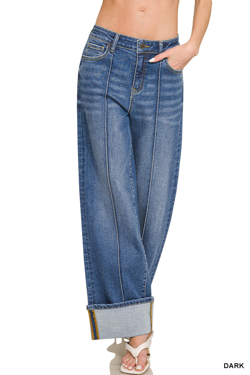 DYP9617DD Cuffed Wide Leg Pintuck Denim