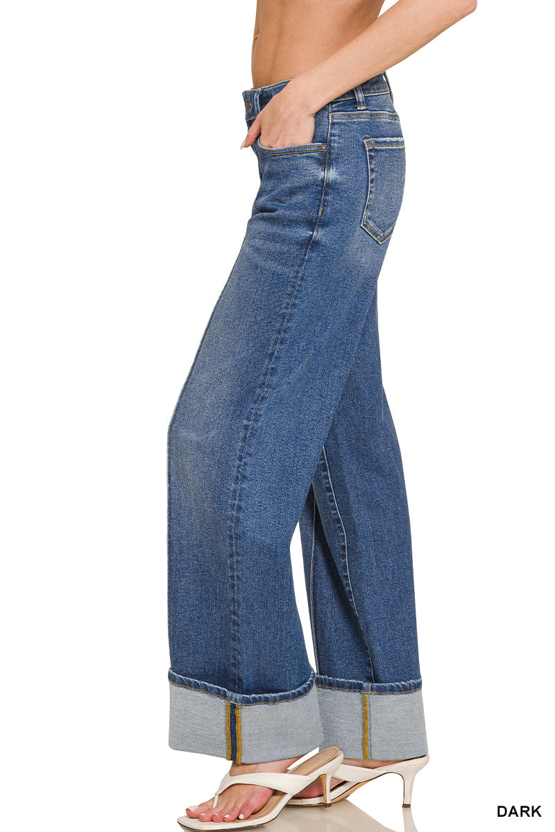 DYP9617DD Cuffed Wide Leg Pintuck Denim