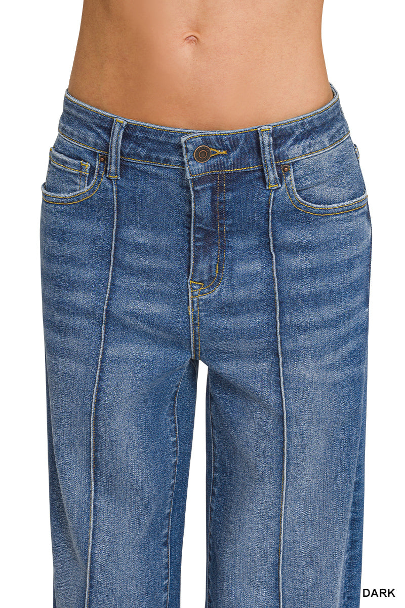 DYP9617DD Cuffed Wide Leg Pintuck Denim