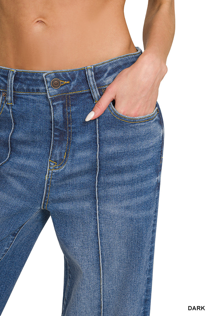 DYP9617DD Cuffed Wide Leg Pintuck Denim