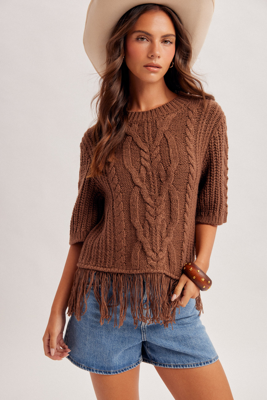 39516 Brown Fringe Sweater