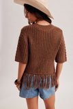 39516 Brown Fringe Sweater