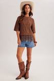 39516 Brown Fringe Sweater