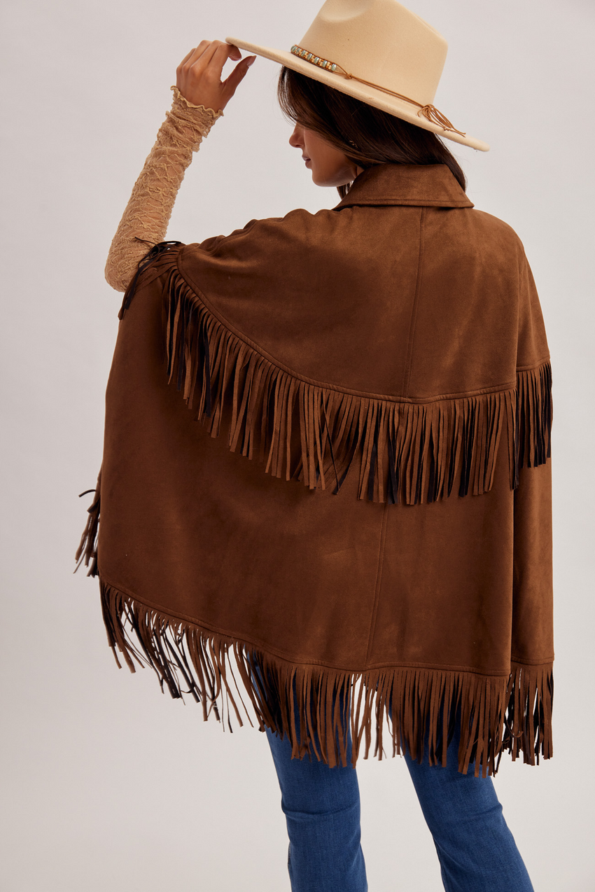 39555 Chocolate Fringe Poncho