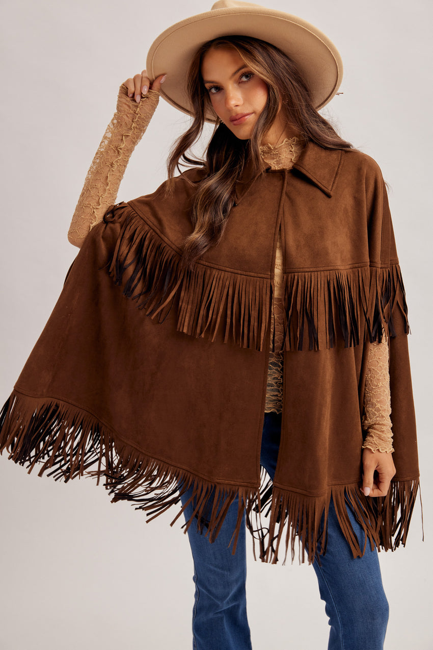 39555 Chocolate Fringe Poncho