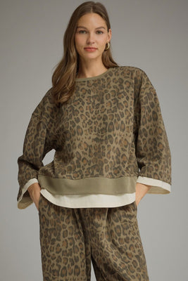 T34234 Olive Animal Print Top