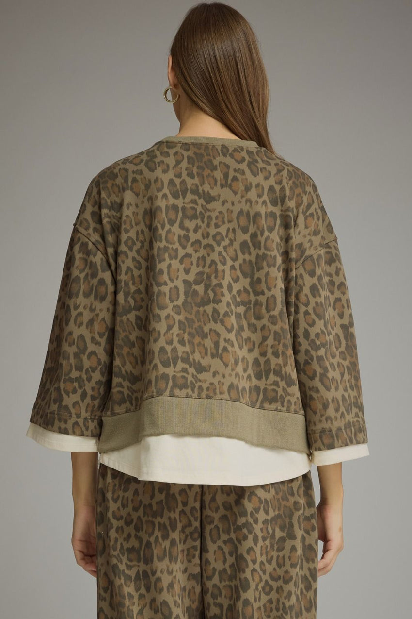 T34234 Olive Animal Print Top