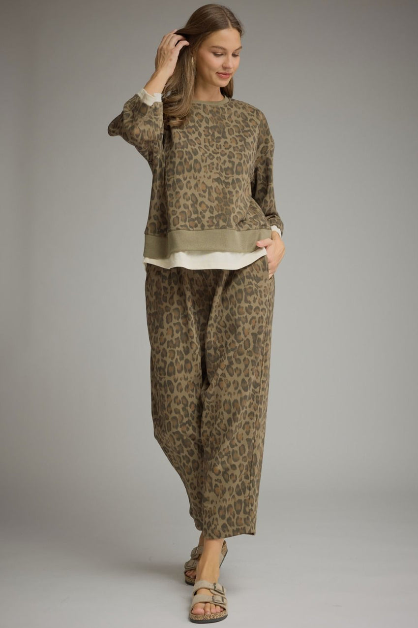 T34234 Olive Animal Print Top