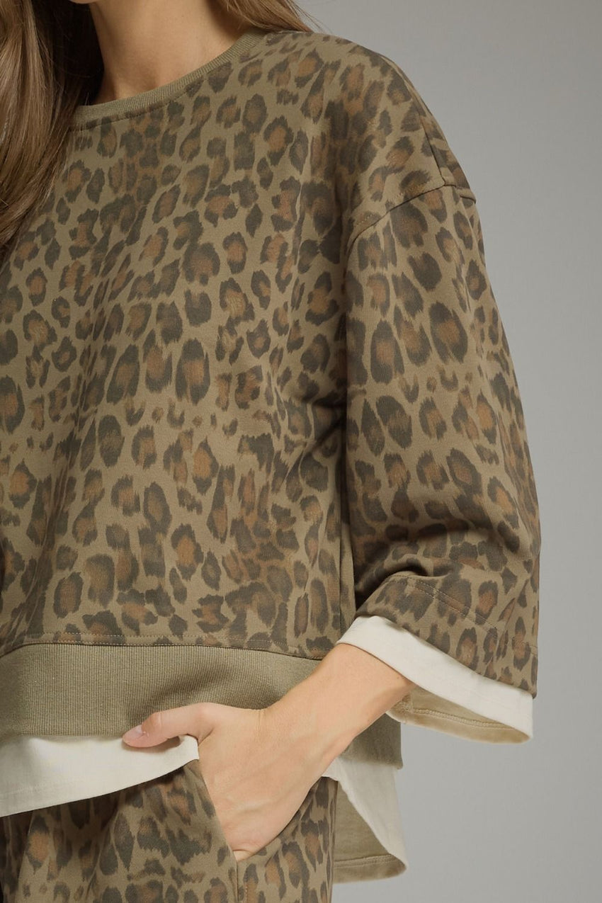 T34234 Olive Animal Print Top