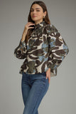 T33747 Ecru Print Puff Sleeve Top