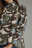 T33747 Ecru Print Puff Sleeve Top