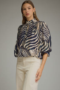 T34083 Navy Zebra Print Top