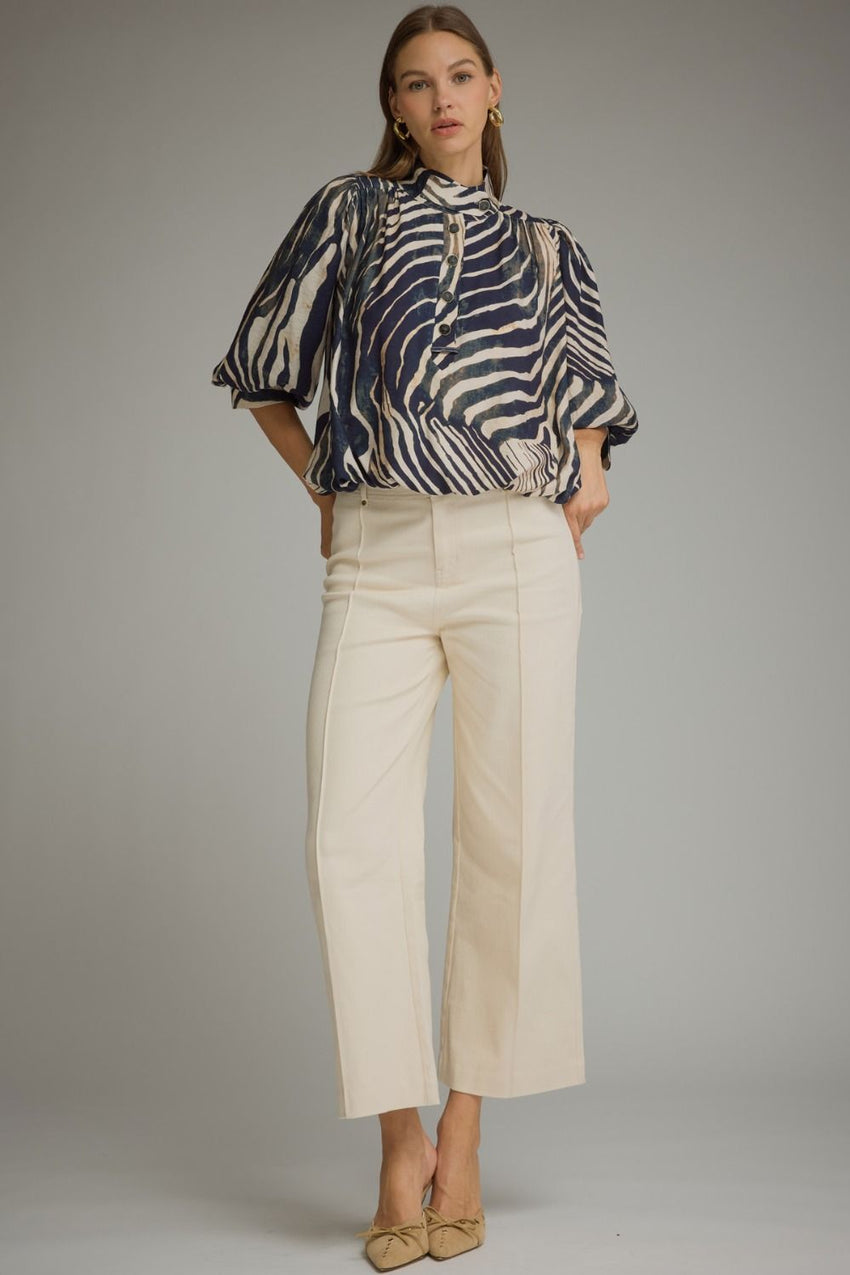 T34083 Navy Zebra Print Top