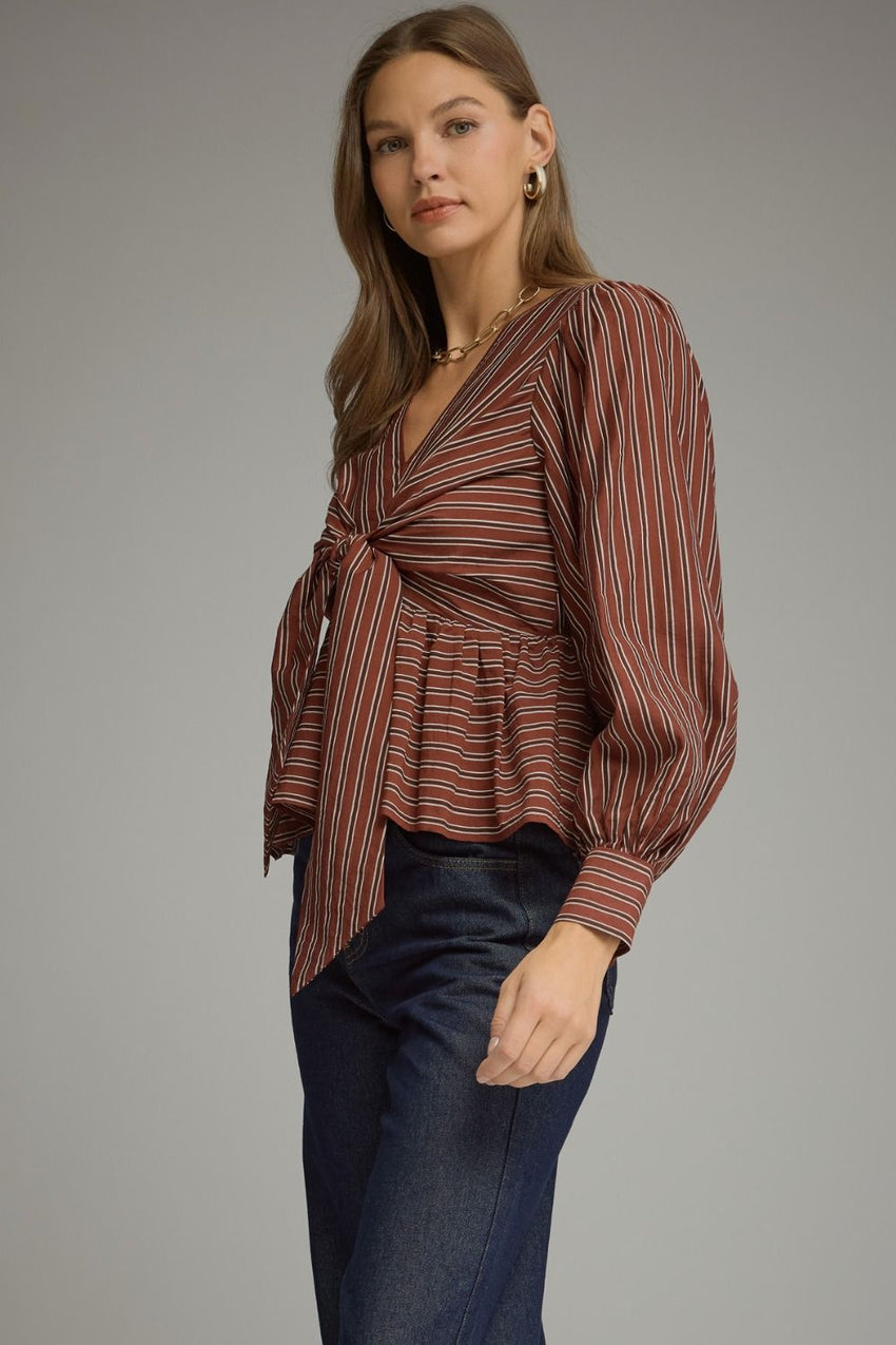 T33918 Burgundy Striped Blouse