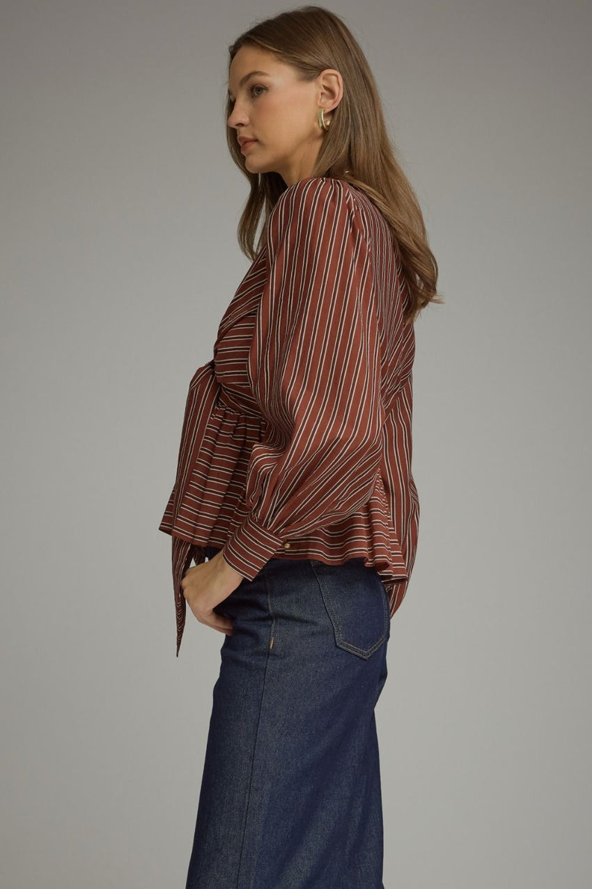 T33918 Burgundy Striped Blouse