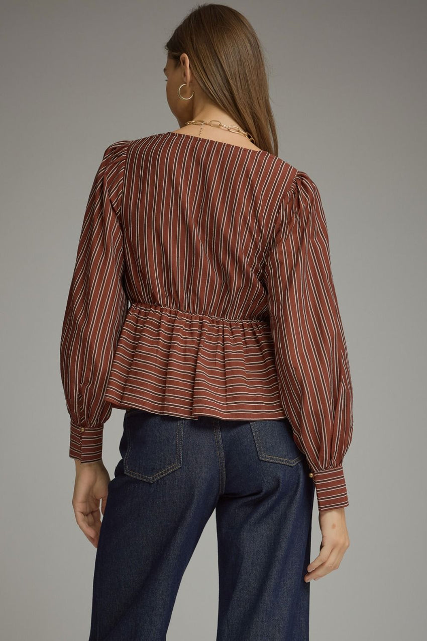 T33918 Burgundy Striped Blouse