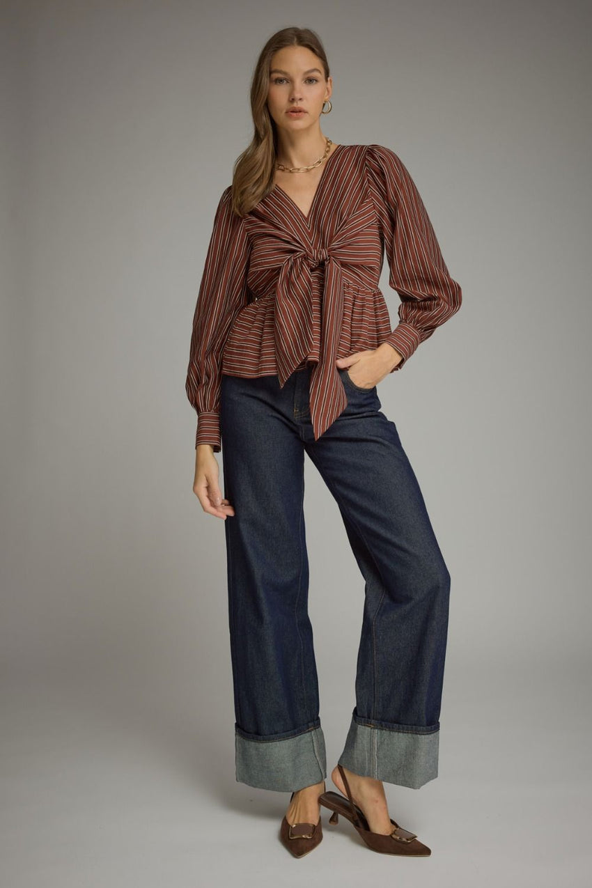 T33918 Burgundy Striped Blouse