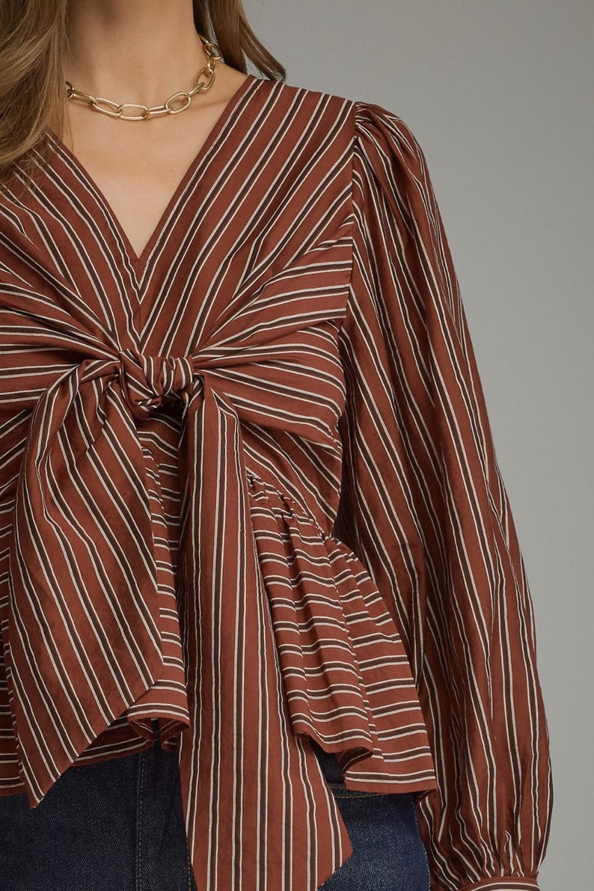 T33918 Burgundy Striped Blouse
