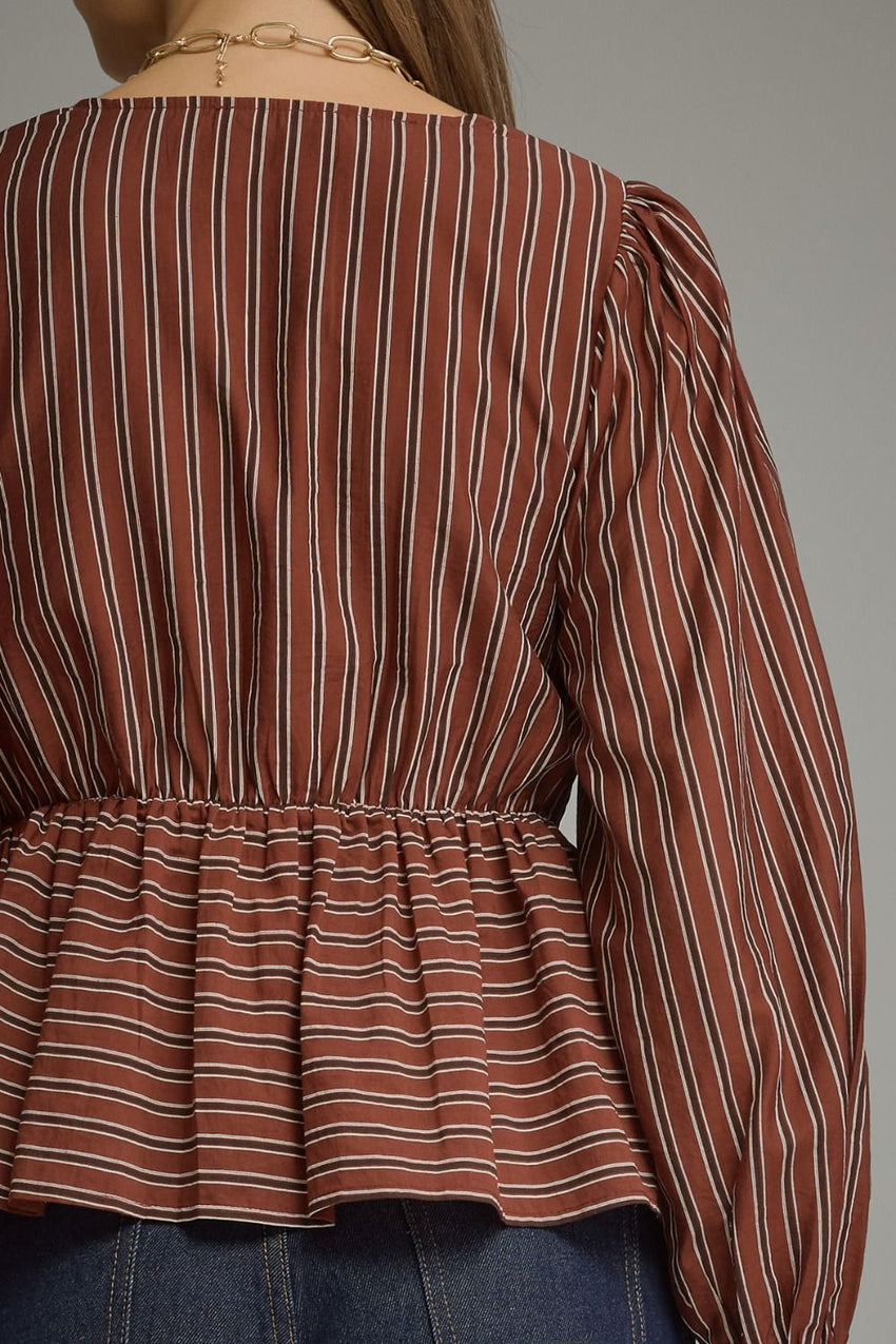 T33918 Burgundy Striped Blouse