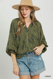 C6752 Olive Puff Sleeve Blouse