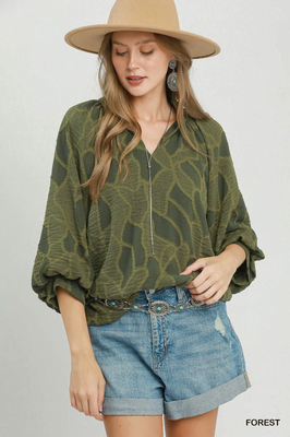 C6752 Olive Puff Sleeve Blouse