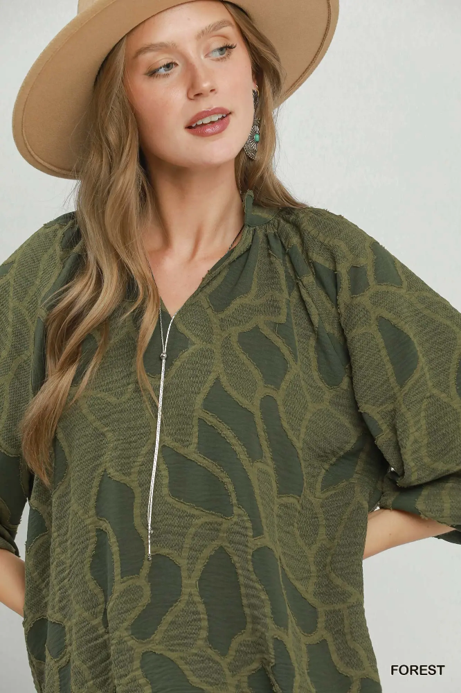 C6752 Olive Puff Sleeve Blouse