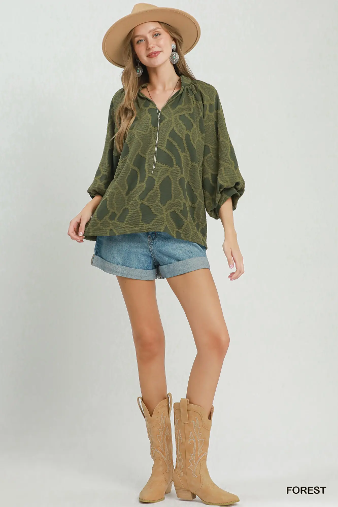 C6752 Olive Puff Sleeve Blouse