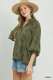 C6752 Olive Puff Sleeve Blouse
