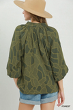 C6752 Olive Puff Sleeve Blouse