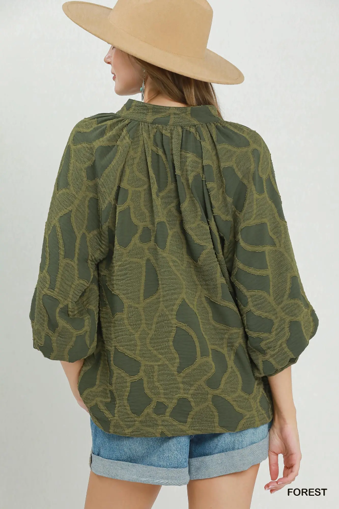 C6752 Olive Puff Sleeve Blouse
